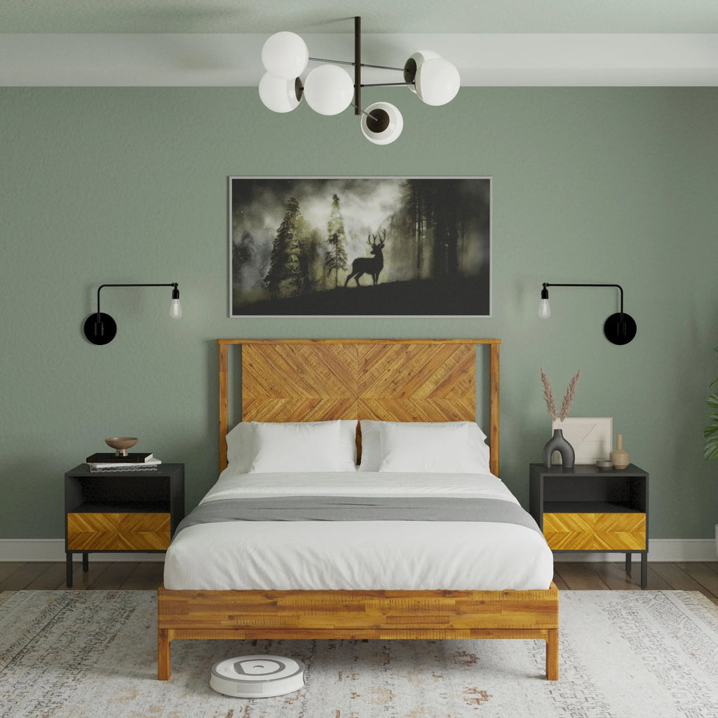 Queen Platform Bed Frame with Headboard Solid Wood Black E545169