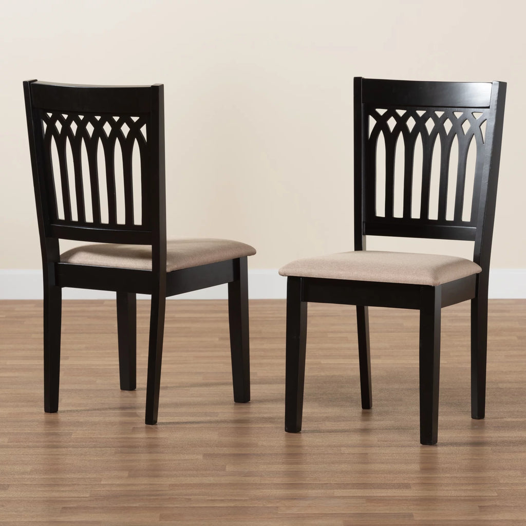 Beige Fabric Dark Brown Wood 2-Piece Dining Chair Set Z6067