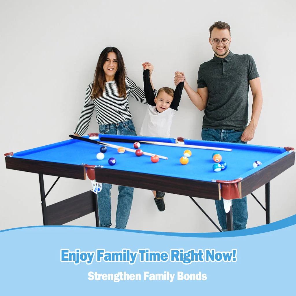 55 Inch Folding Pool Table Space Saving Billiard Table Blue C630