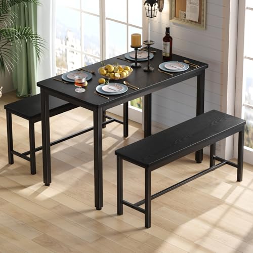 Grey 3-Piece Dining Table Set with 2 Benches E82755