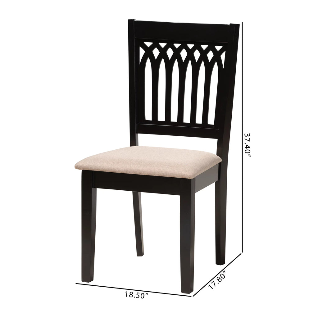 Beige Fabric Dark Brown Wood 2-Piece Dining Chair Set Z6067