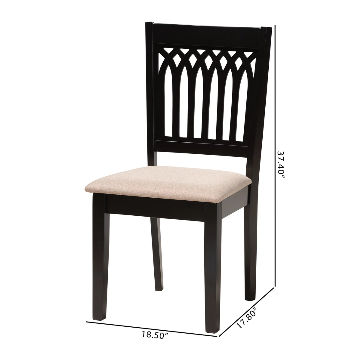 Beige Fabric Dark Brown Wood 2-Piece Dining Chair Set Z6067