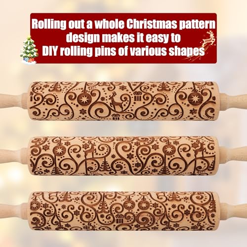 17" Wooden Rolling Pins with Reindeer Embossed Designs Z273386