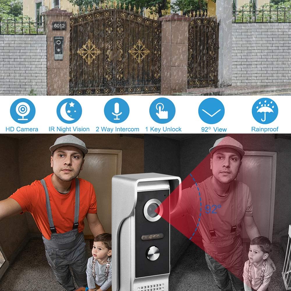 7 Inches Wired Video Intercom System with IR Night Vision Camera Y451