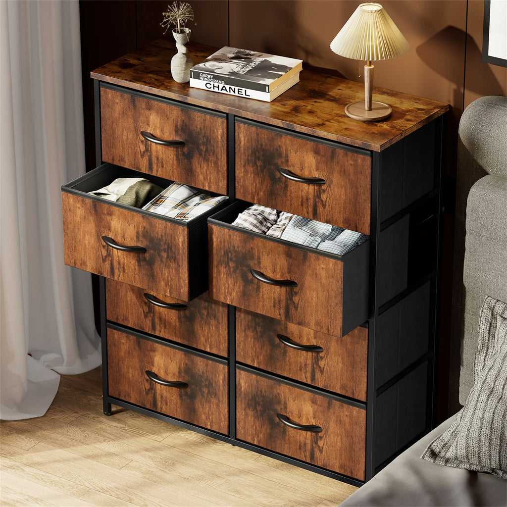 Brown 8 Fabric Drawer Dresser TV Stand G577