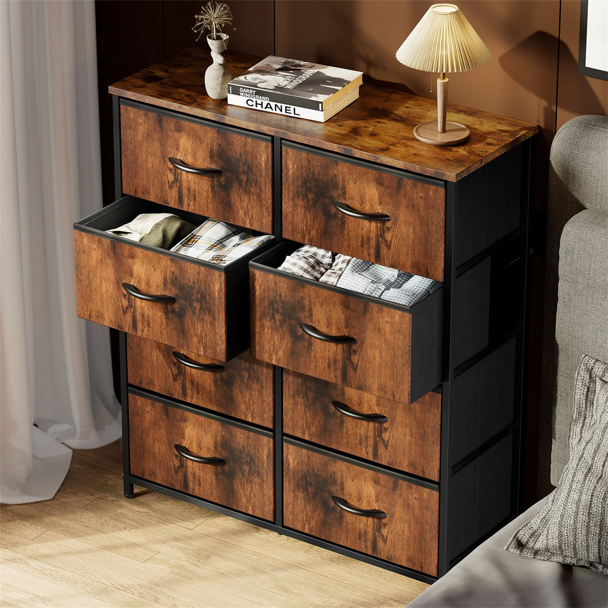 Brown 8 Fabric Drawer Dresser TV Stand G577