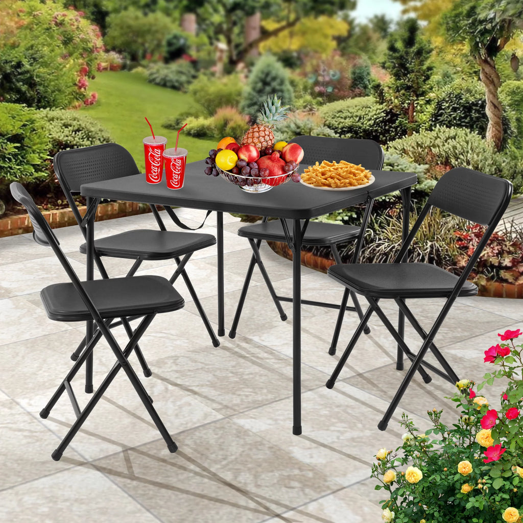 5 Piece Resin Folding Table and Chairs Set, Black K34358