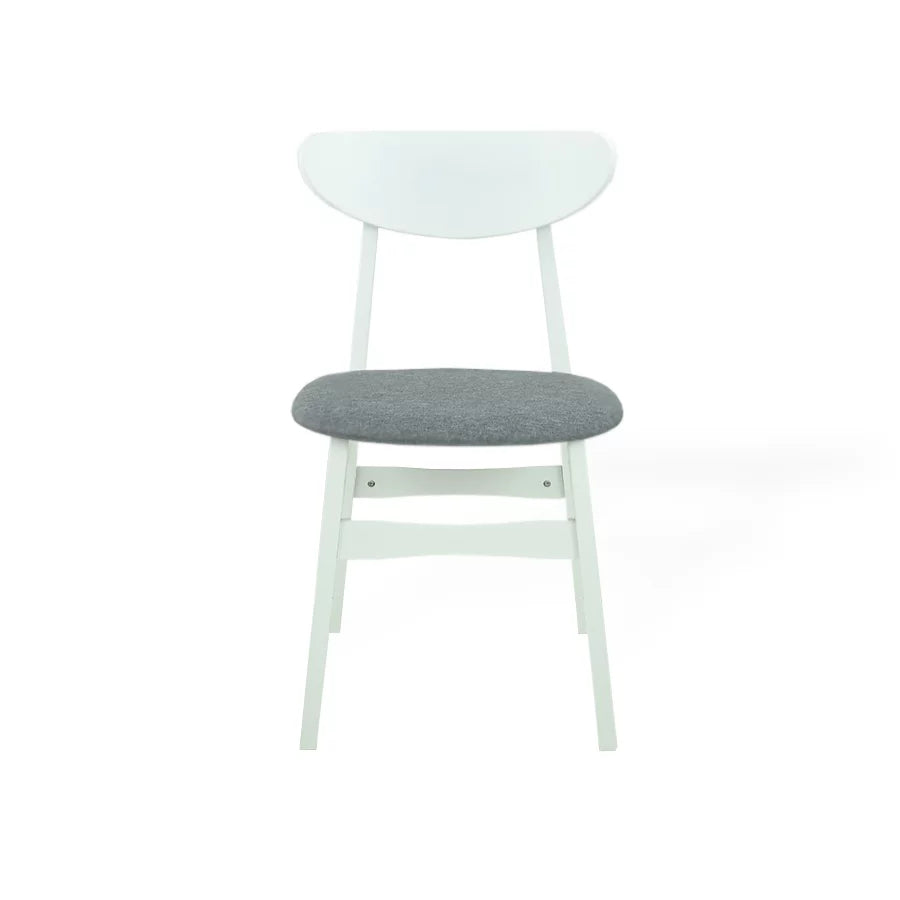 Set of 2 Chairs and Round Dining Table Solid Wood Padded Seat White Q270665