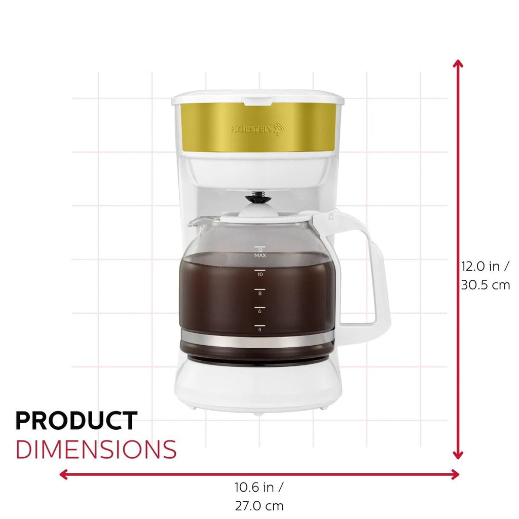 12-Cup Drip Coffee Maker with Permanent Filter, White and Gold F532