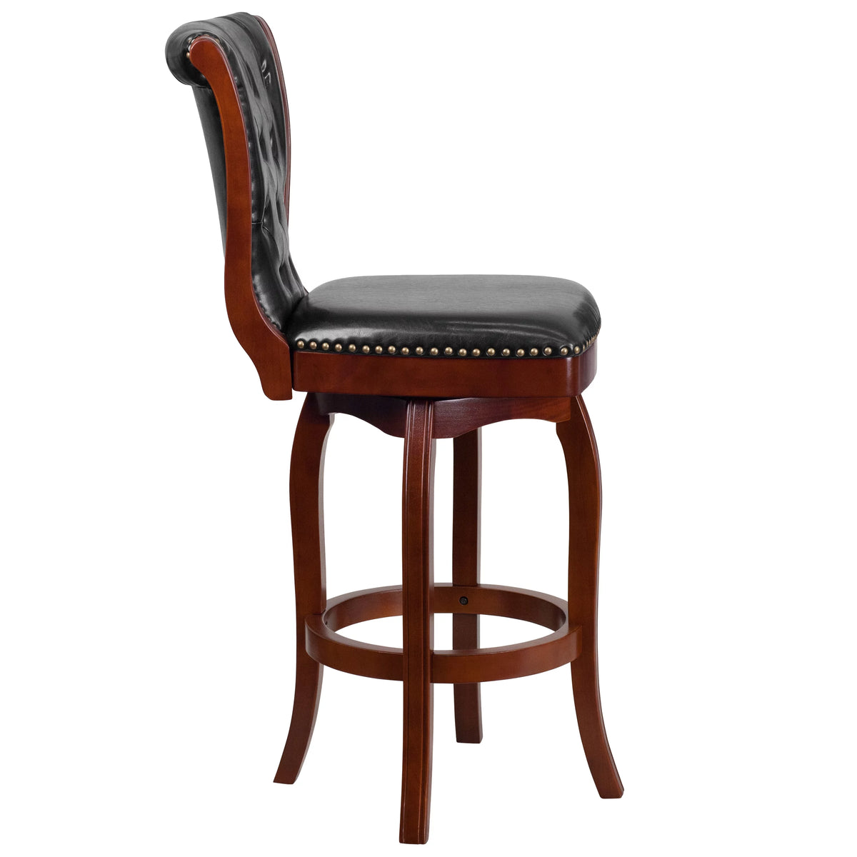 30'' High Cherry Wood Swivel Barstool with Tufted Back E3893
