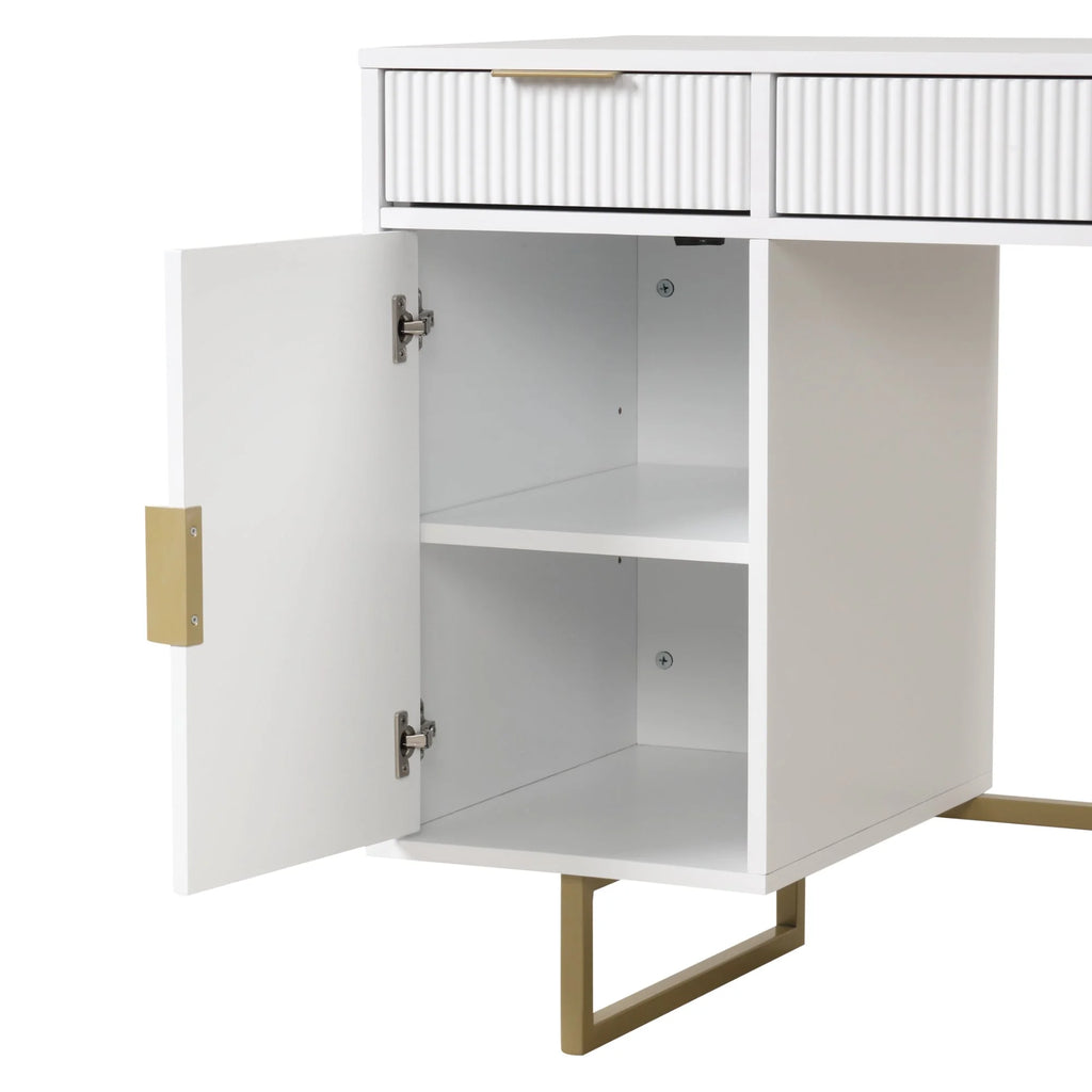 White Computer Desk with Drawers and Cabinet Storage B361482
