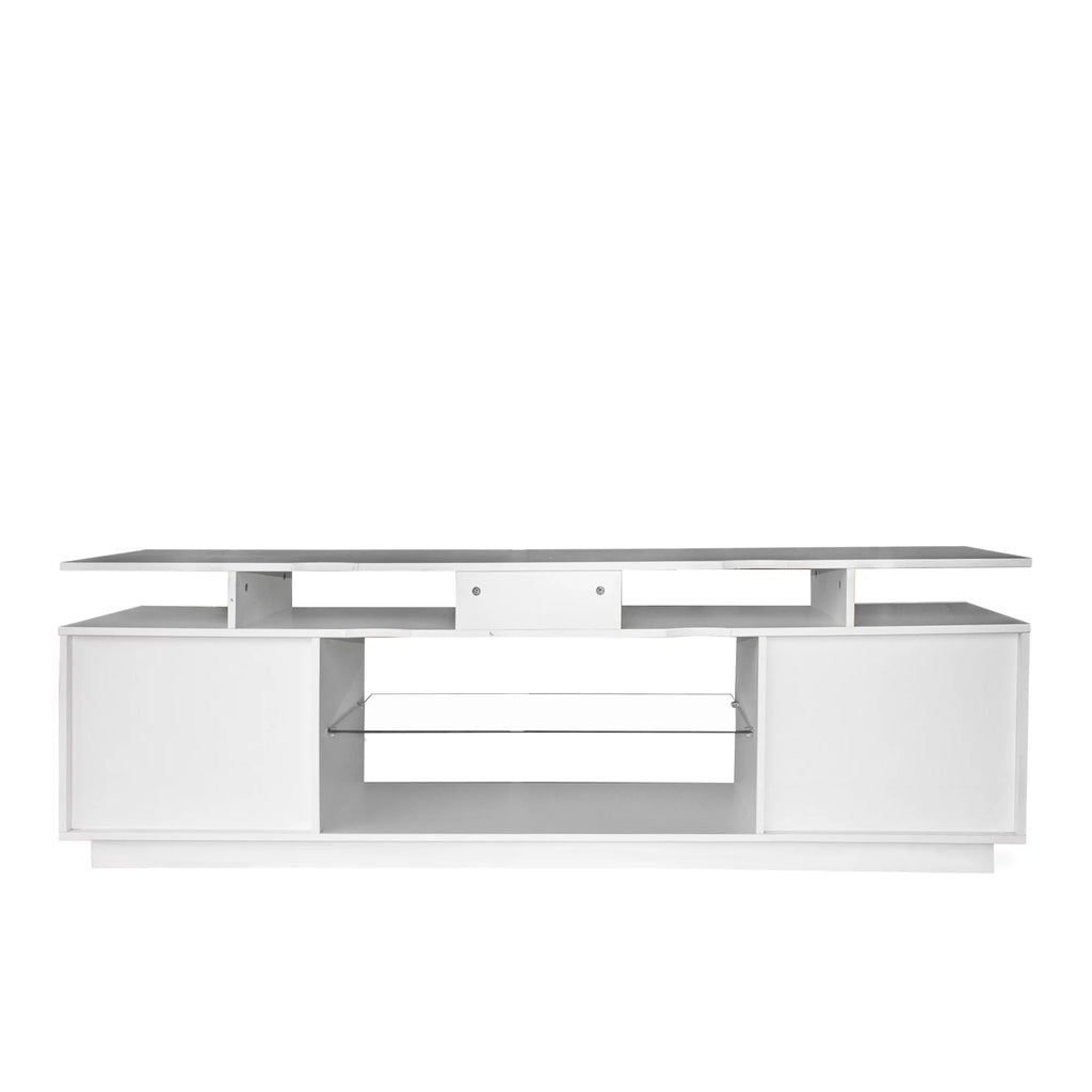 White High Gloss TV Stand with LED Light and Storage Cabinets D38876