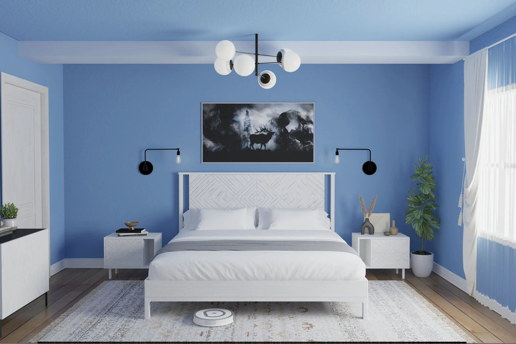 Queen Platform Bed Frame with Headboard Solid Wood Black E545169