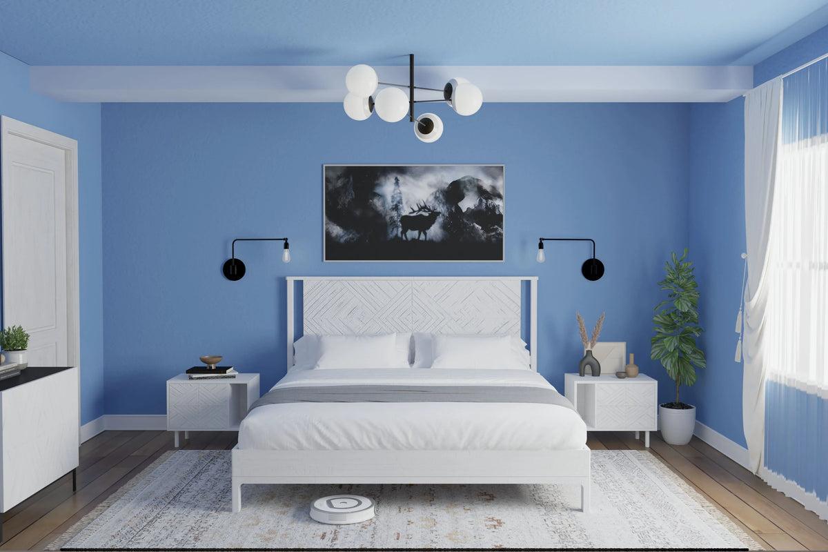 Queen Platform Bed Frame with Headboard Solid Wood Black E545169