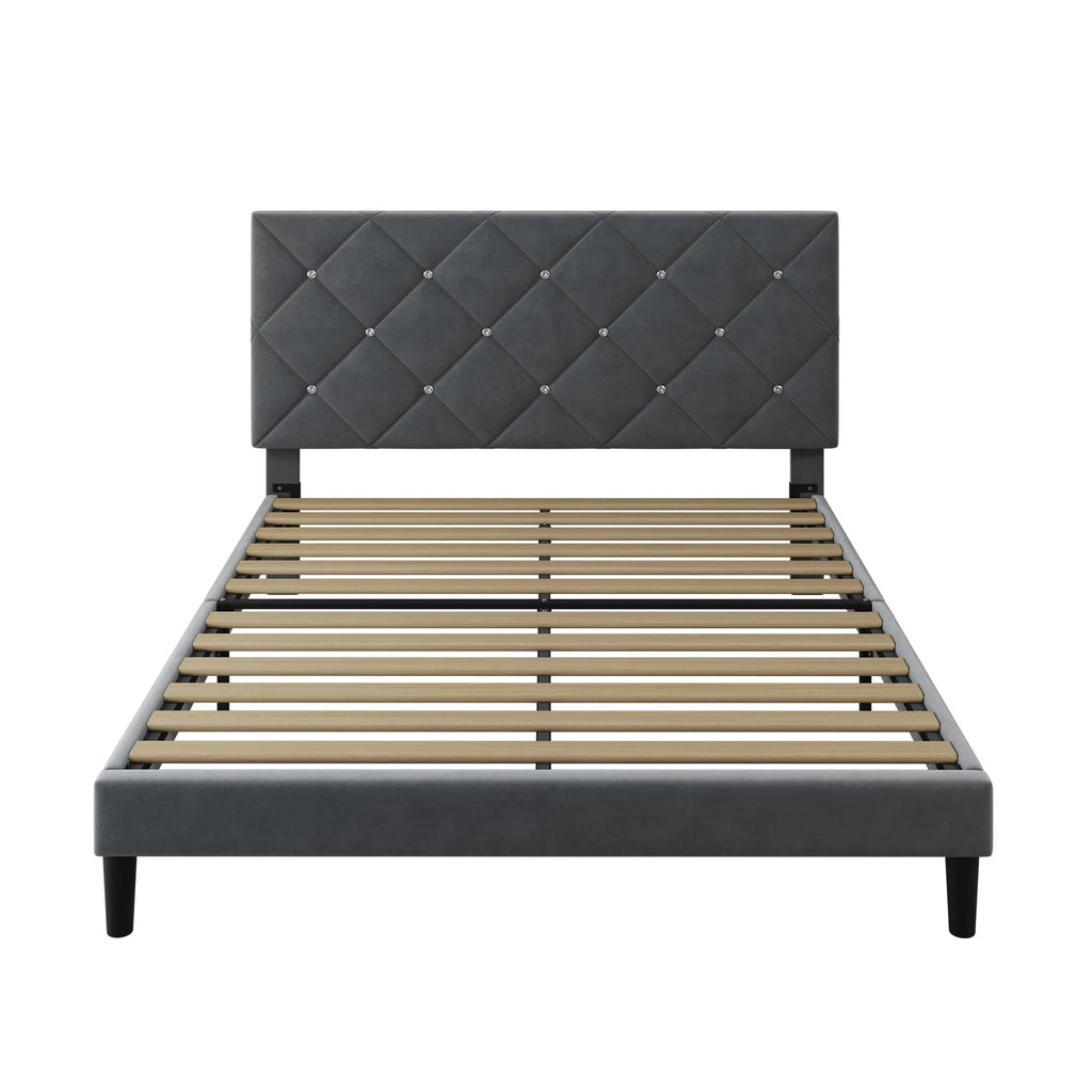 Black Queen Size Upholstered Platform Bed Frame with Headboard W41693