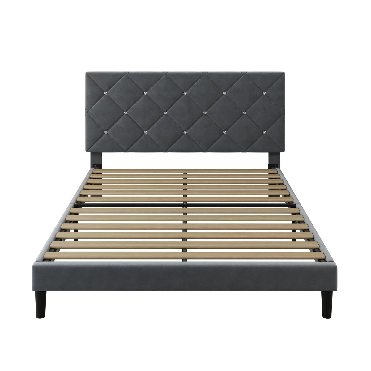 Black Queen Size Upholstered Platform Bed Frame with Headboard W41693