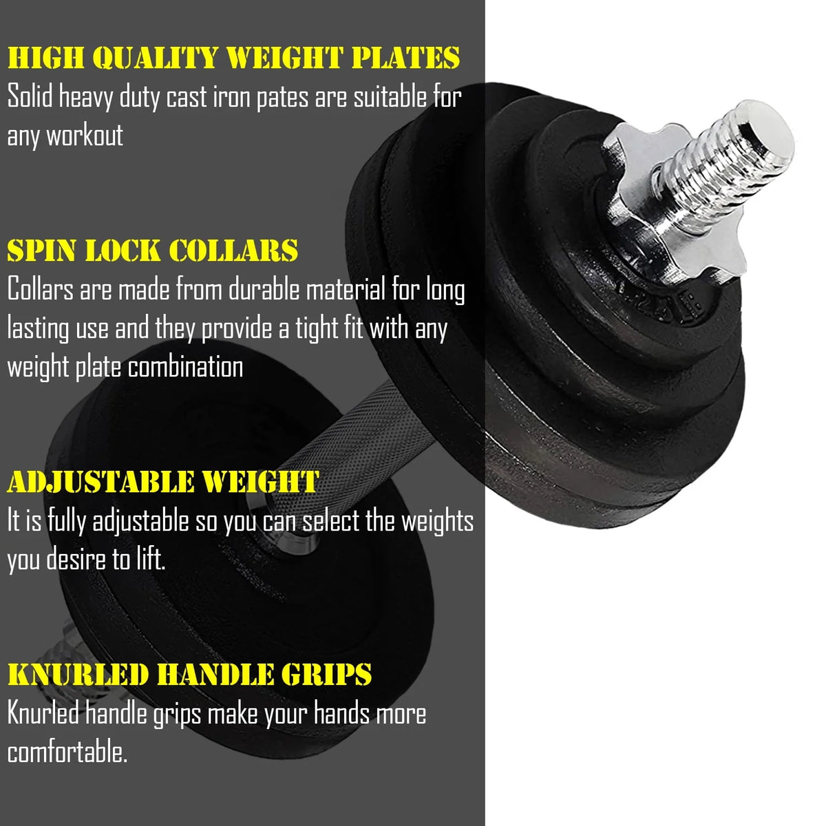 Adjustable Cast Iron Dumbbell Sets with Bars, Plates, Collars Y9675