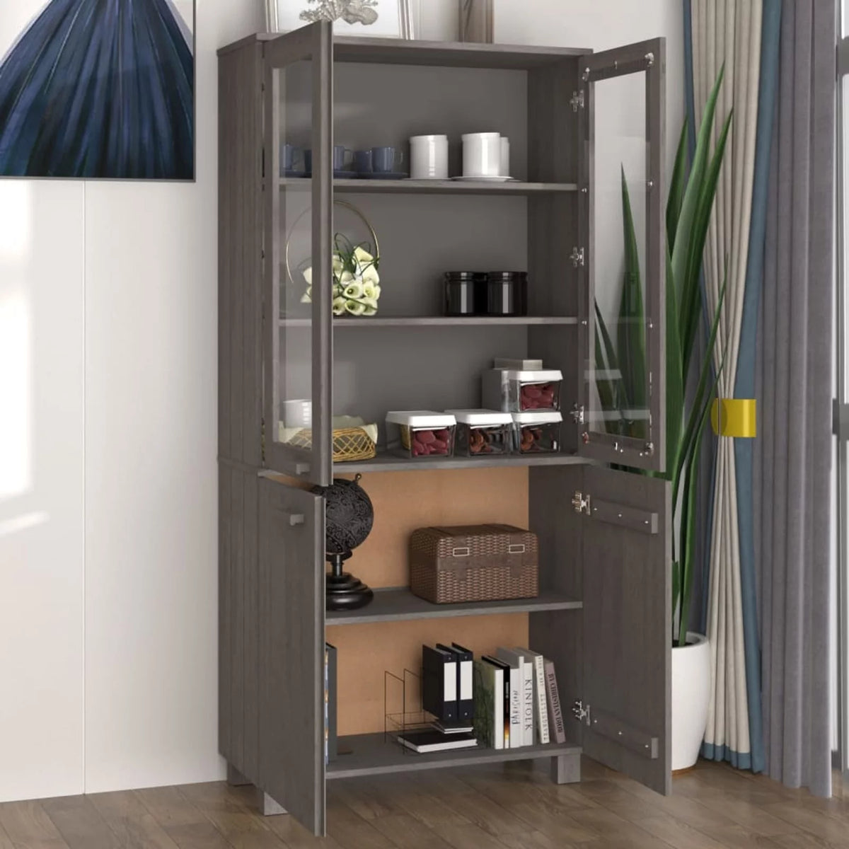 Solid Wood Pine Gray Highboard G4350