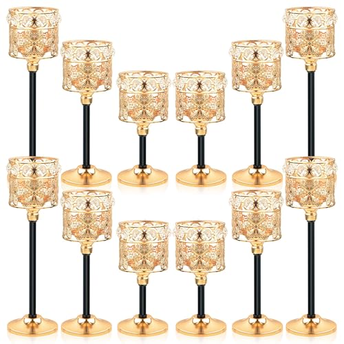 Set of 12 Gold & Black Crystal & Metal Tealight Candelabras M608595