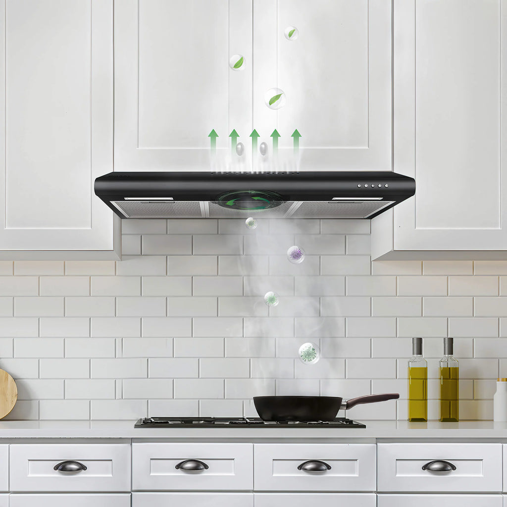 Black 30 inch Under Cabinet Range Hood with 3 Speed Exhaust Fan V399