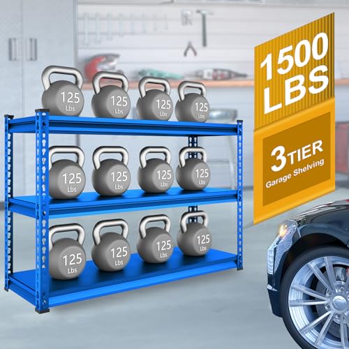 48" W Blue 3-Tier Metal Garage Shelving W145