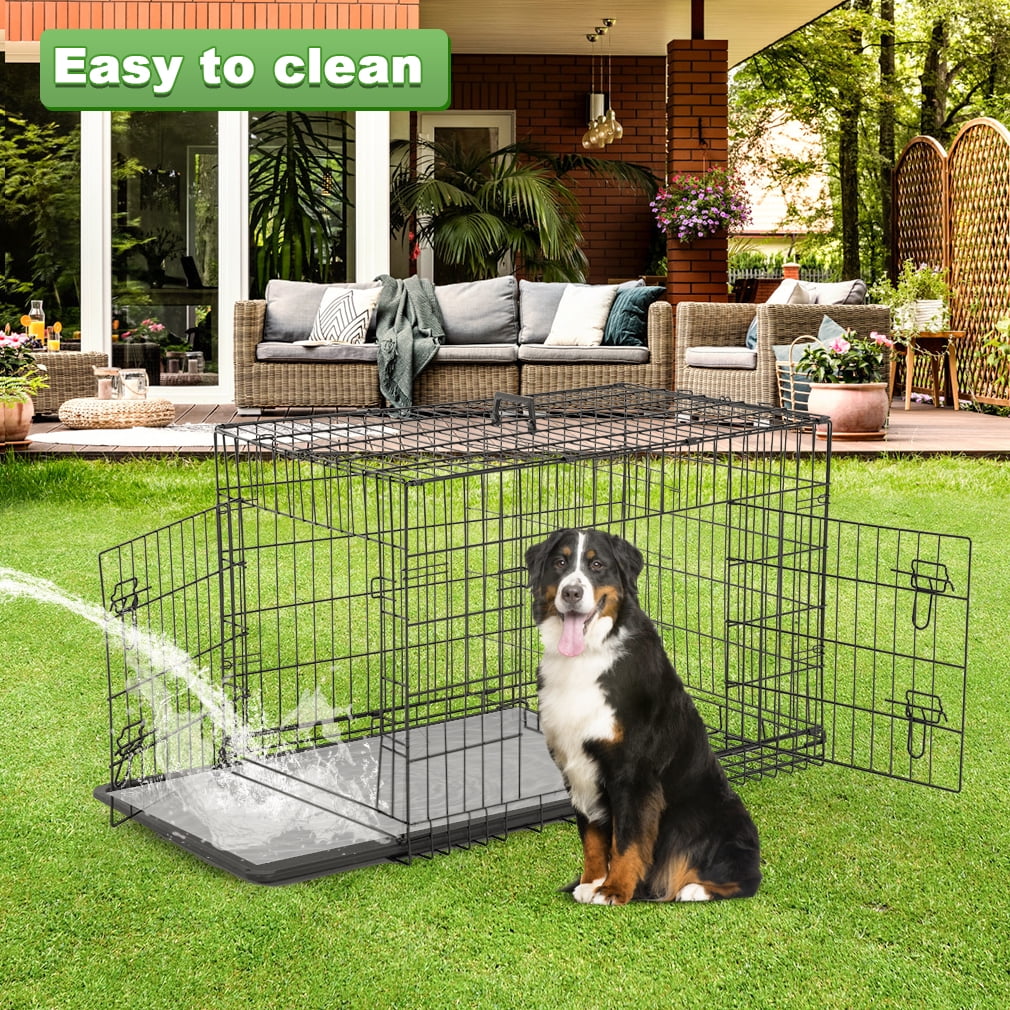 Double-Door Metal Dog Crate with Divider and Tray P50048