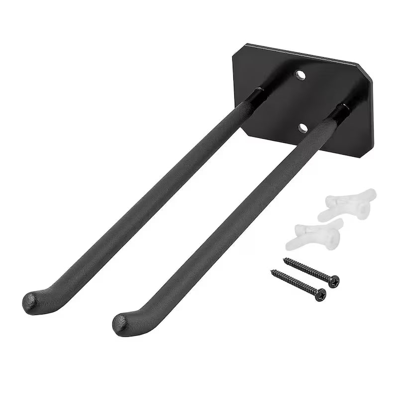 Heavy-Duty Wall-Mounted Black Steel Double Hook Tool Rack N4076