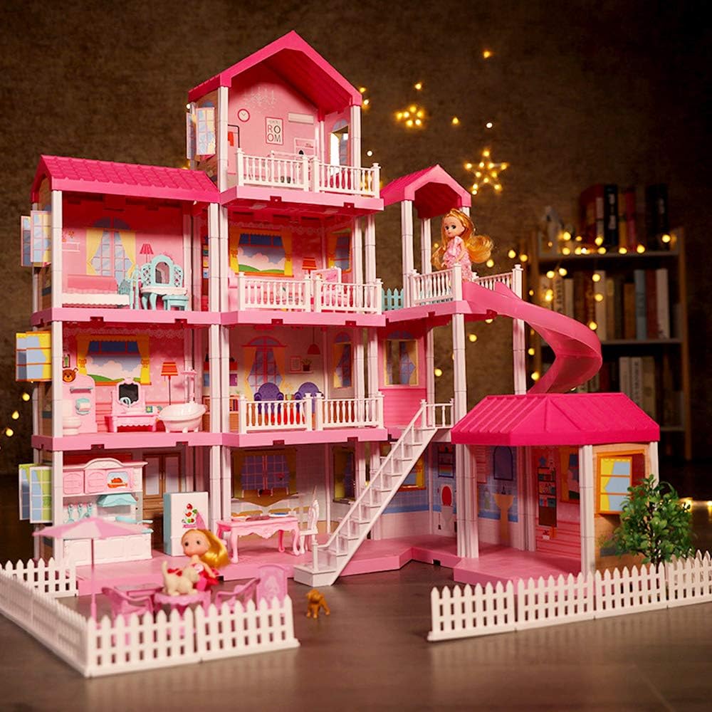 Dollhouse with Furniture and Dolls 1:12 Scale Toy Playset N802