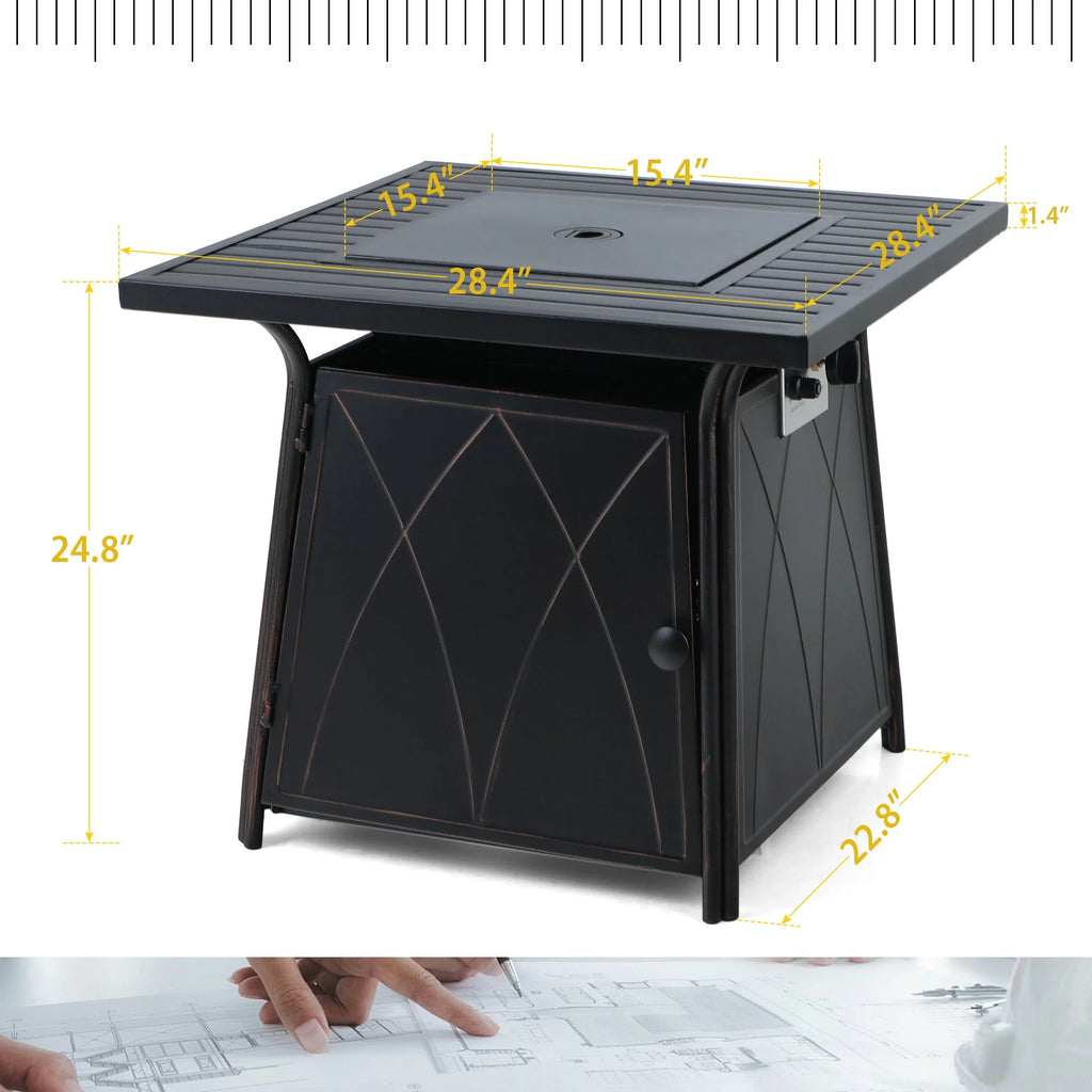 28 inch Outdoor Gas Fire Pit Table with Lid 50,000 BTU C730
