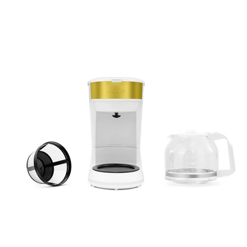12-Cup Drip Coffee Maker with Permanent Filter, White and Gold F532