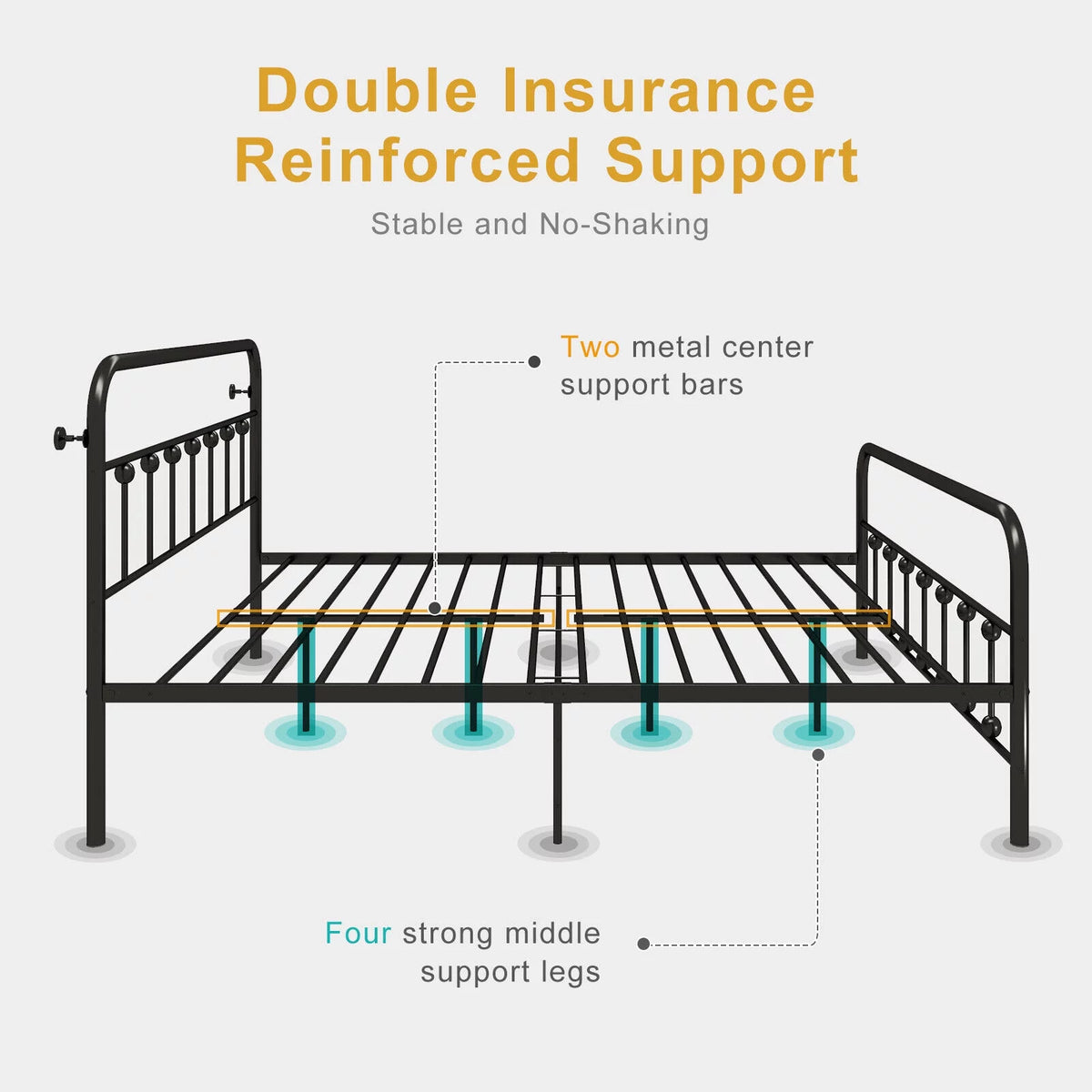 Queen Size Black Metal Bed Frame with Headboard and Footboard O58352