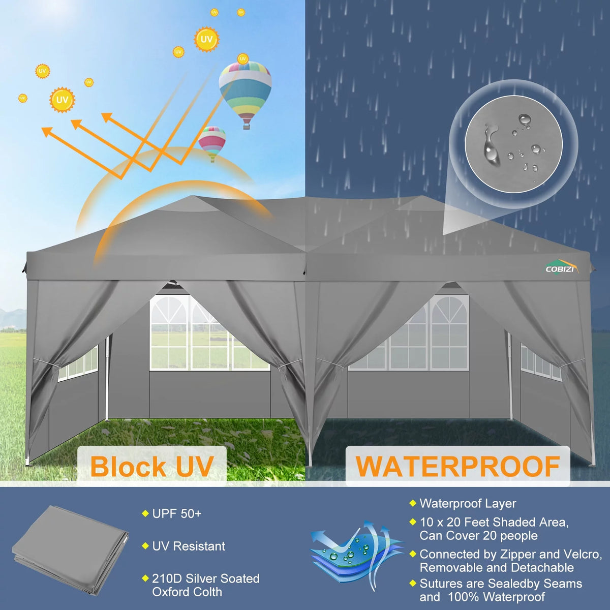 10x20 Pop up Canopy Tent with 6 Removable Sidewalls V869816