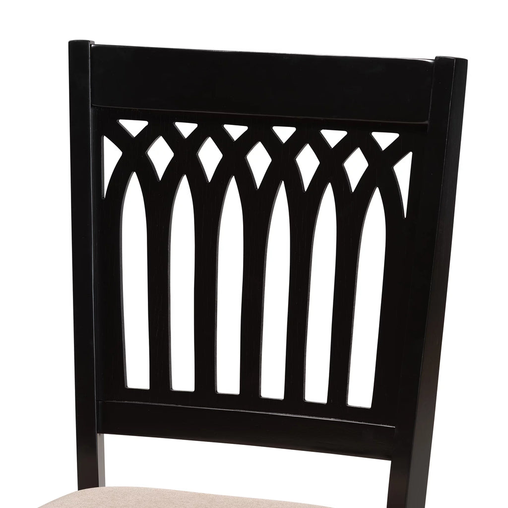 Beige Fabric Dark Brown Wood 2-Piece Dining Chair Set Z6067