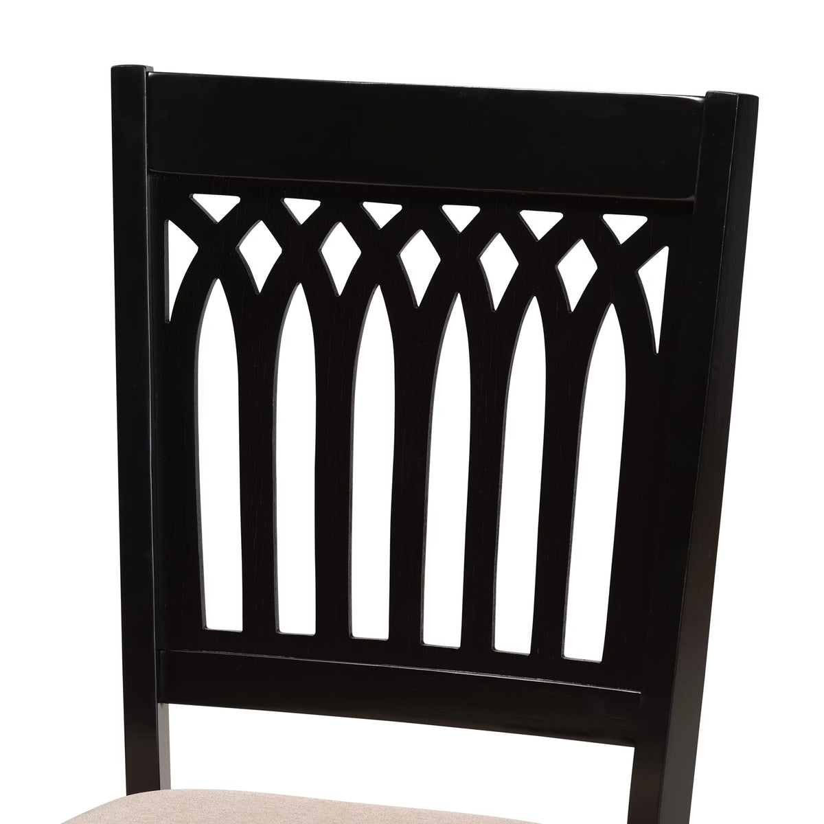 Beige Fabric Dark Brown Wood 2-Piece Dining Chair Set Z6067