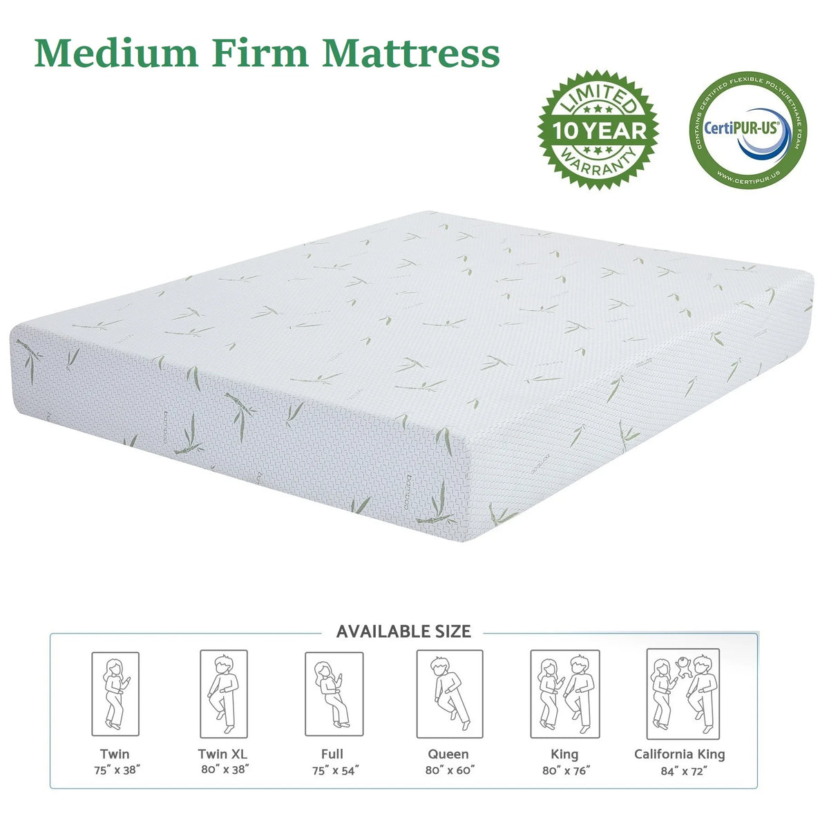 Queen Medium Gel Memory Foam Mattress with Bamboo Knit Cover M728