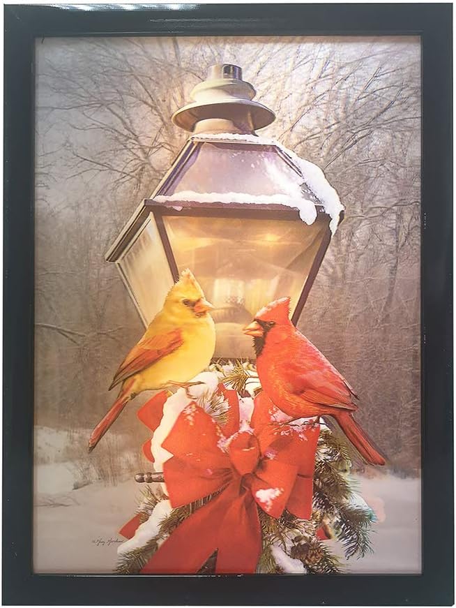 15.7-Inch Battery-Operated 3D LED Christmas Cardinals Lamp Post Art Décor D616