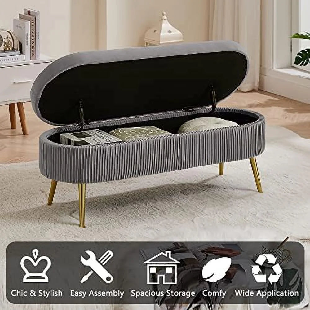 Faux Fur Ottoman Bench with Golden Metal Legs H396