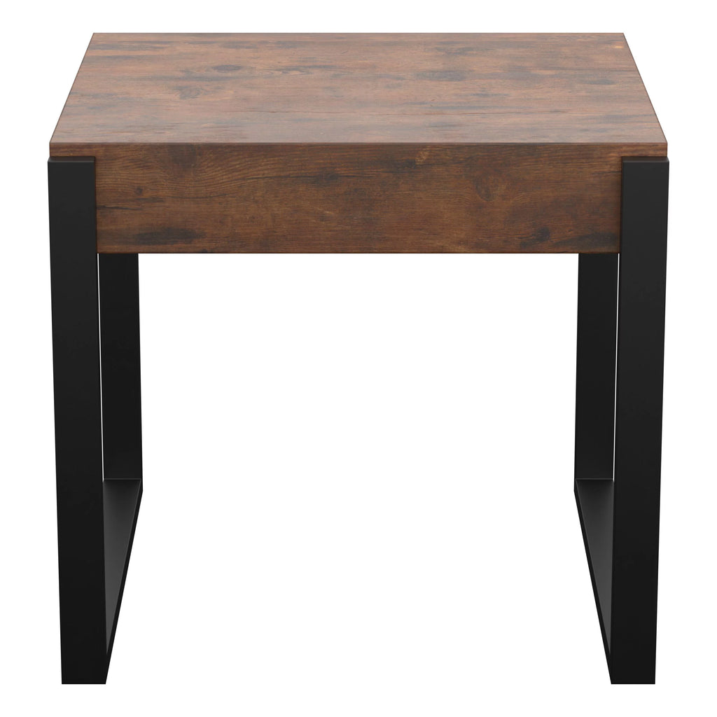 Dark Rustic Wood Black Metal Legs Side Table J546