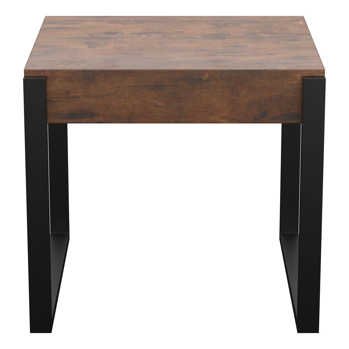 Dark Rustic Wood Black Metal Legs Side Table J546