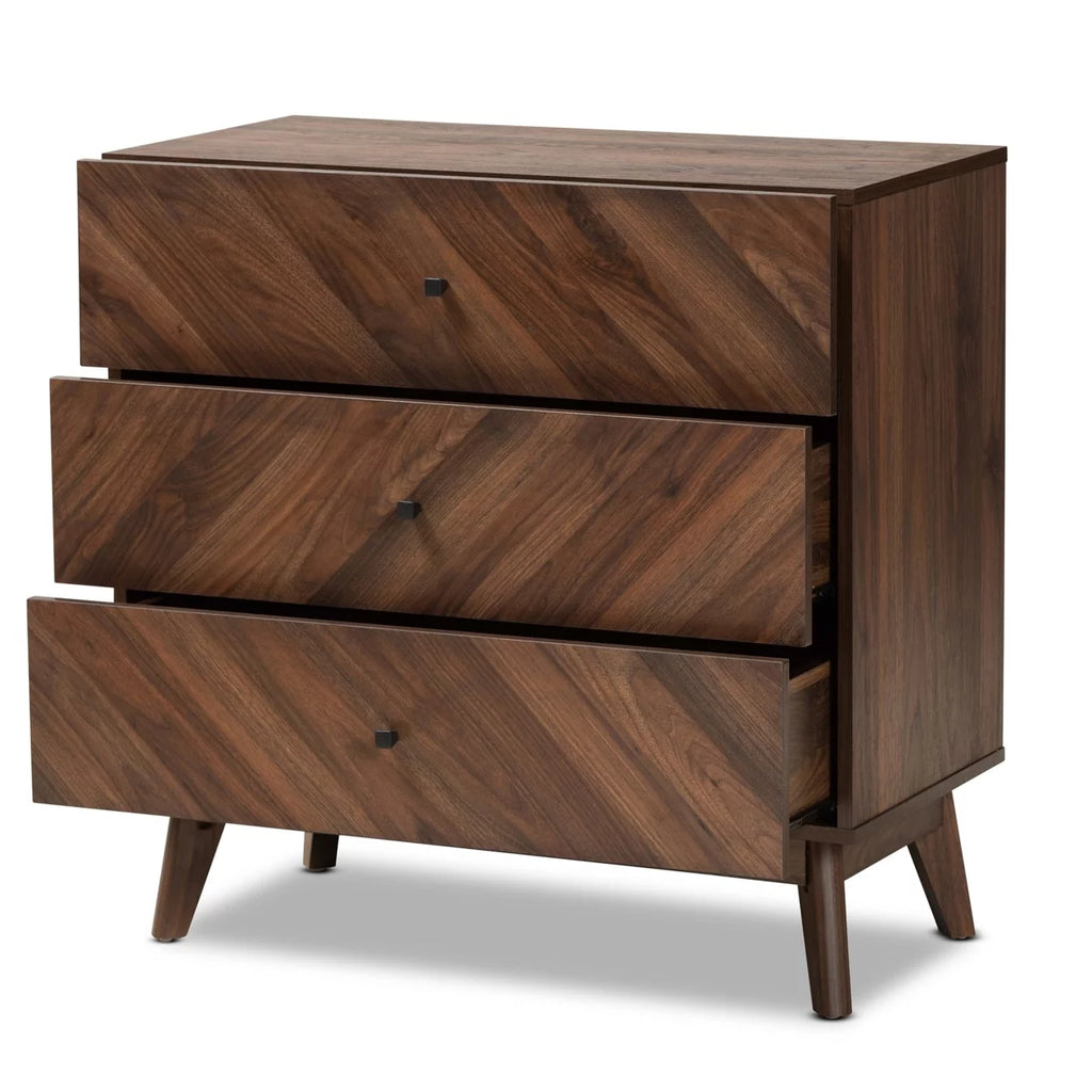Walnut Brown Wood 3-Drawer Storage Chest N8301