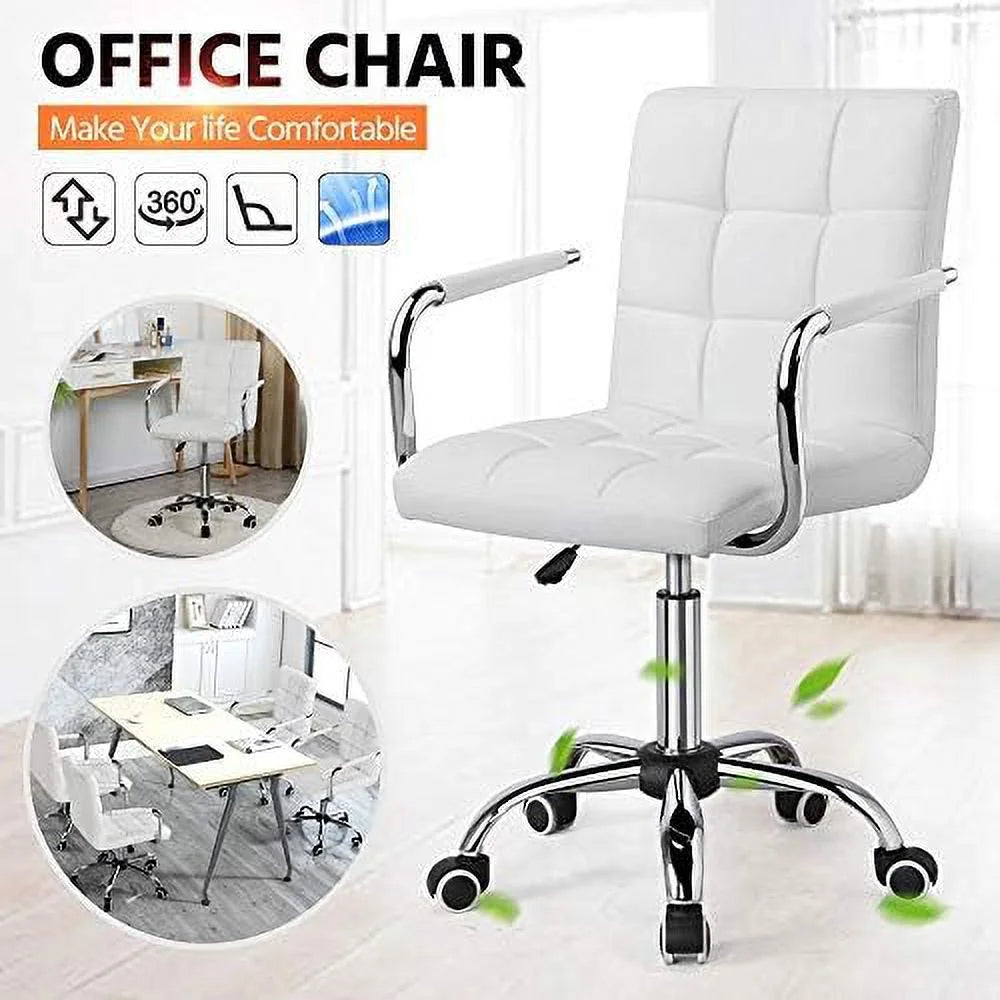 Adjustable Swivel Faux Leather Office Chair White F83502