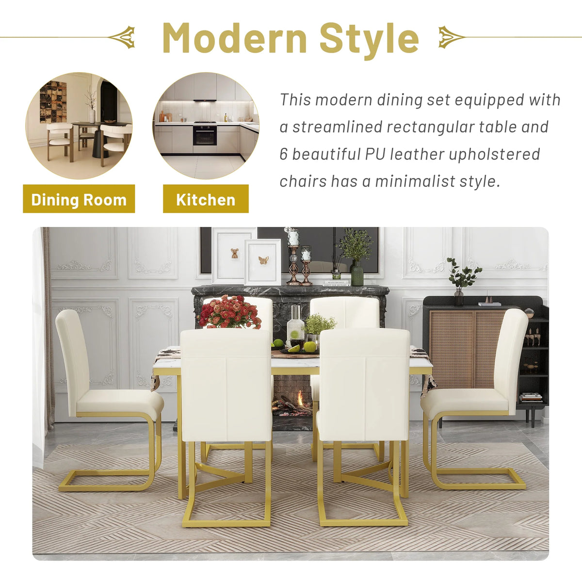 7-Piece Modern Dining Table Set V282965