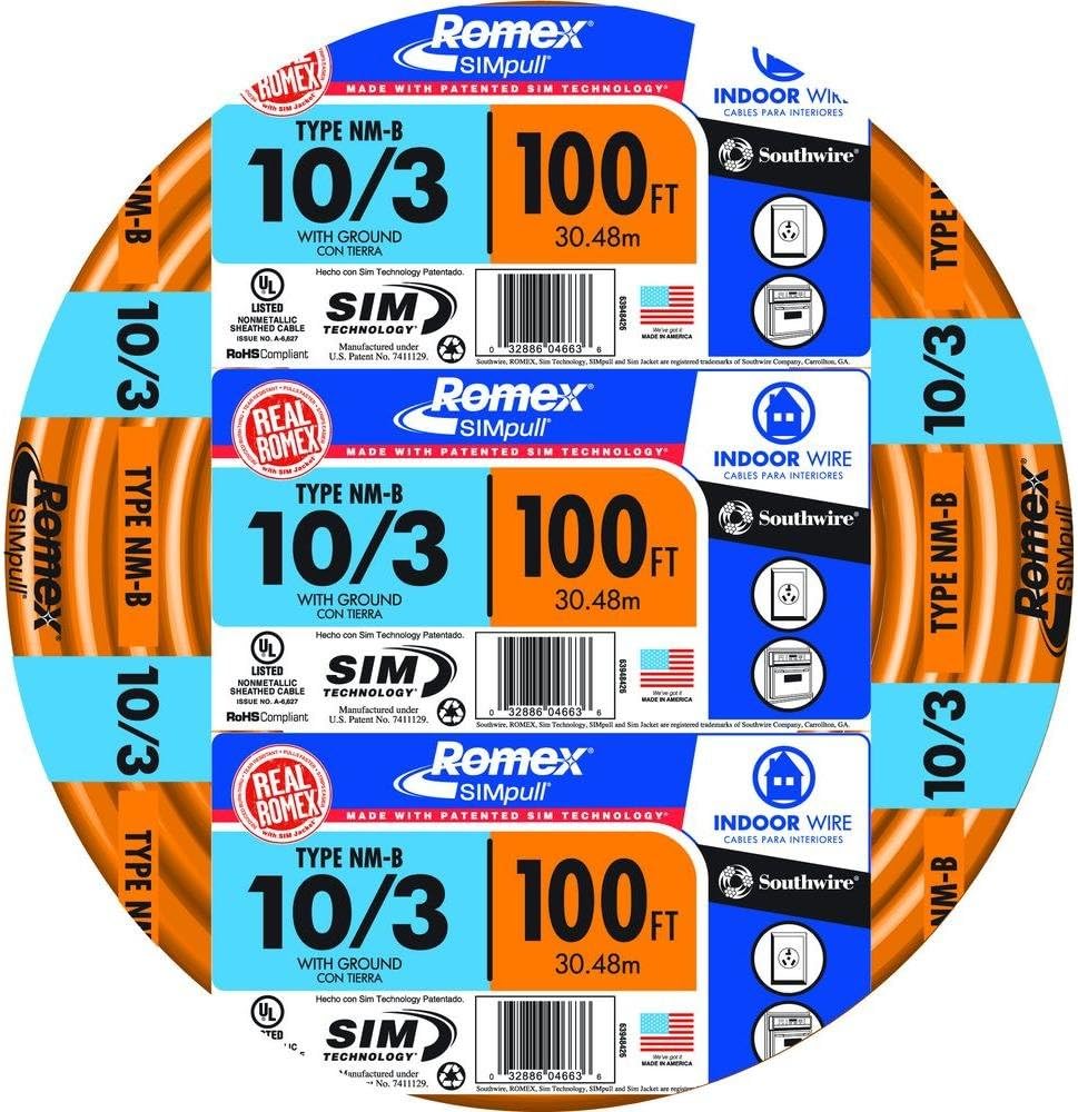 100' 10/3 with Ground Indoor Electrical Wire NM-B Orange P14036