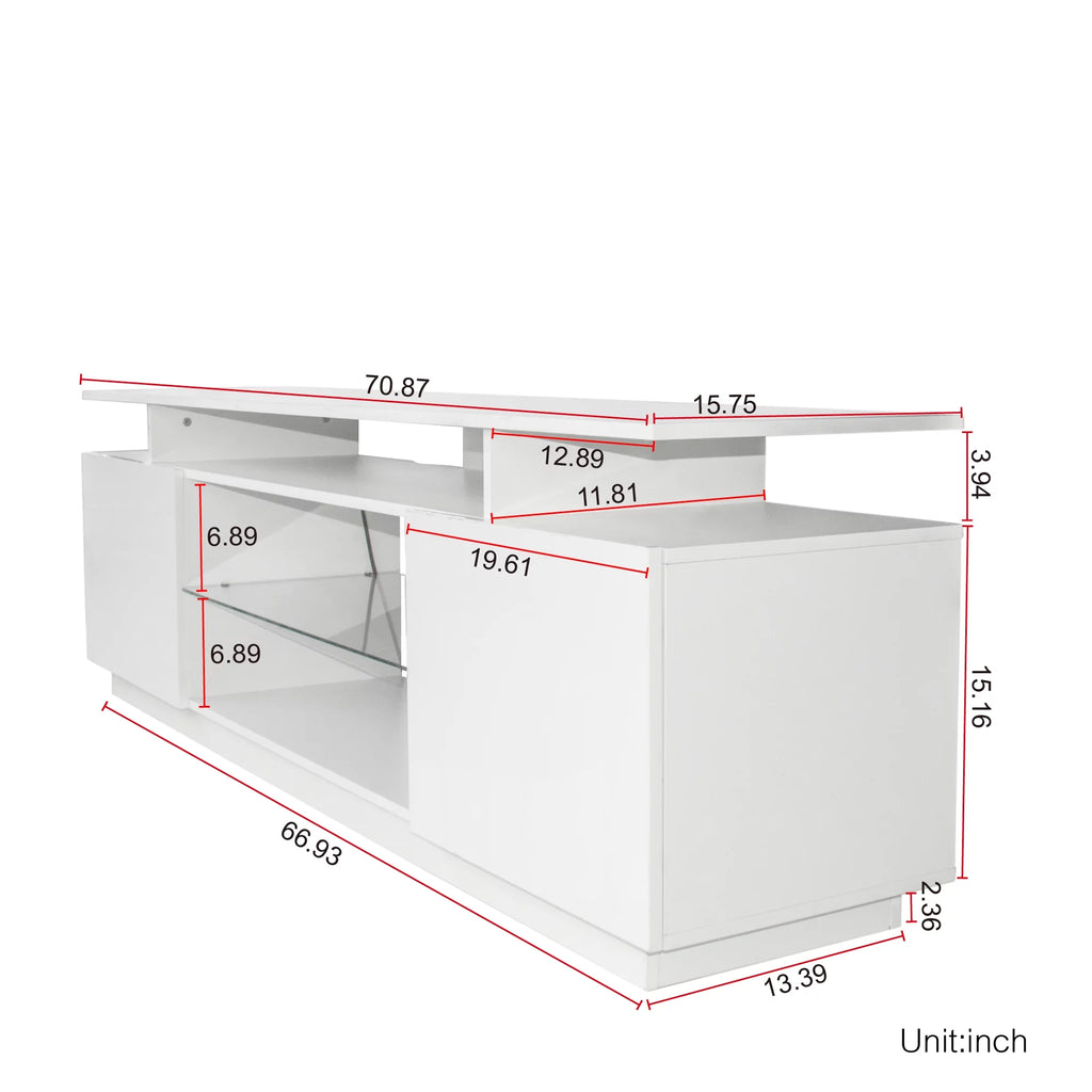 White High Gloss TV Stand with LED Light and Storage Cabinets D38876