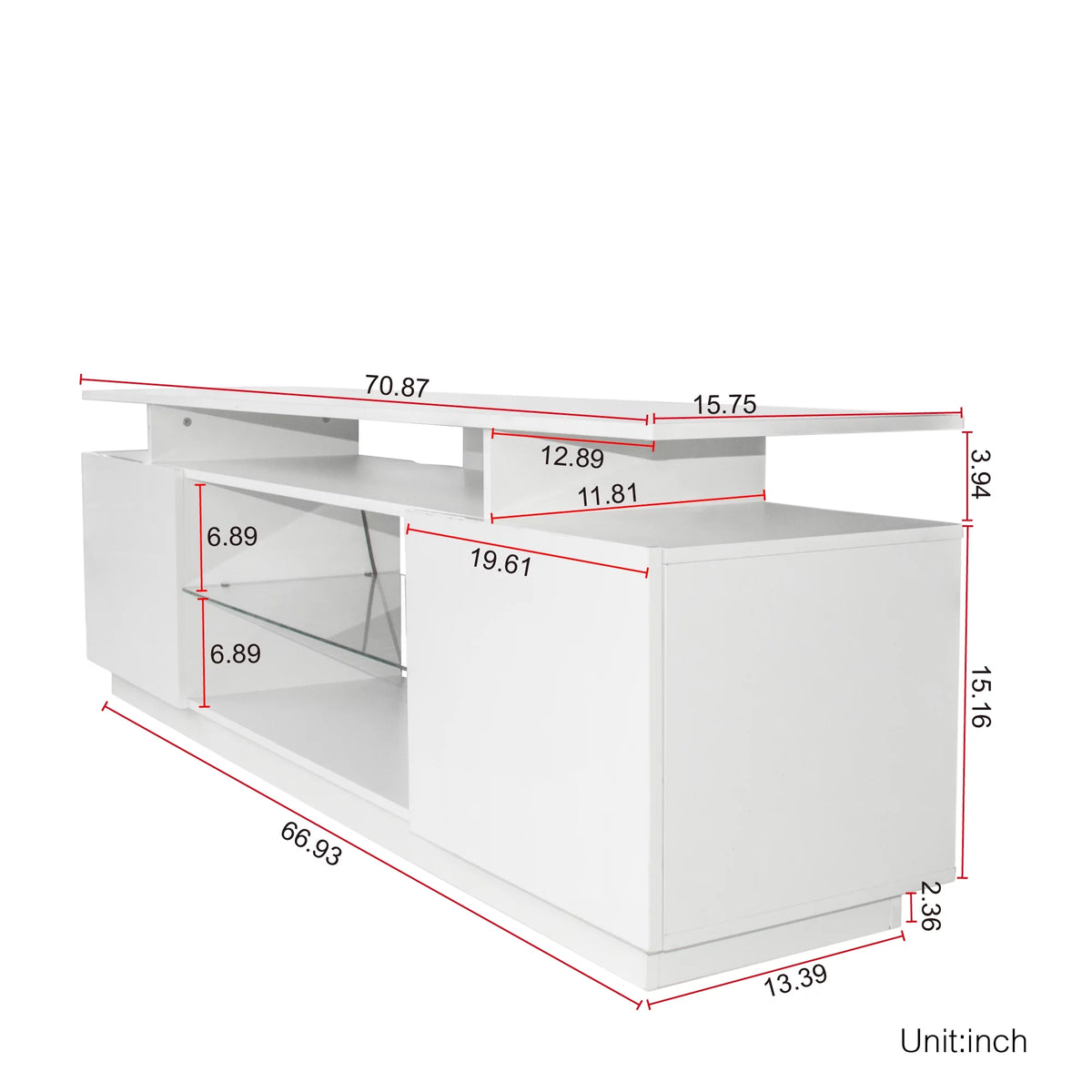 White High Gloss TV Stand with LED Light and Storage Cabinets D38876