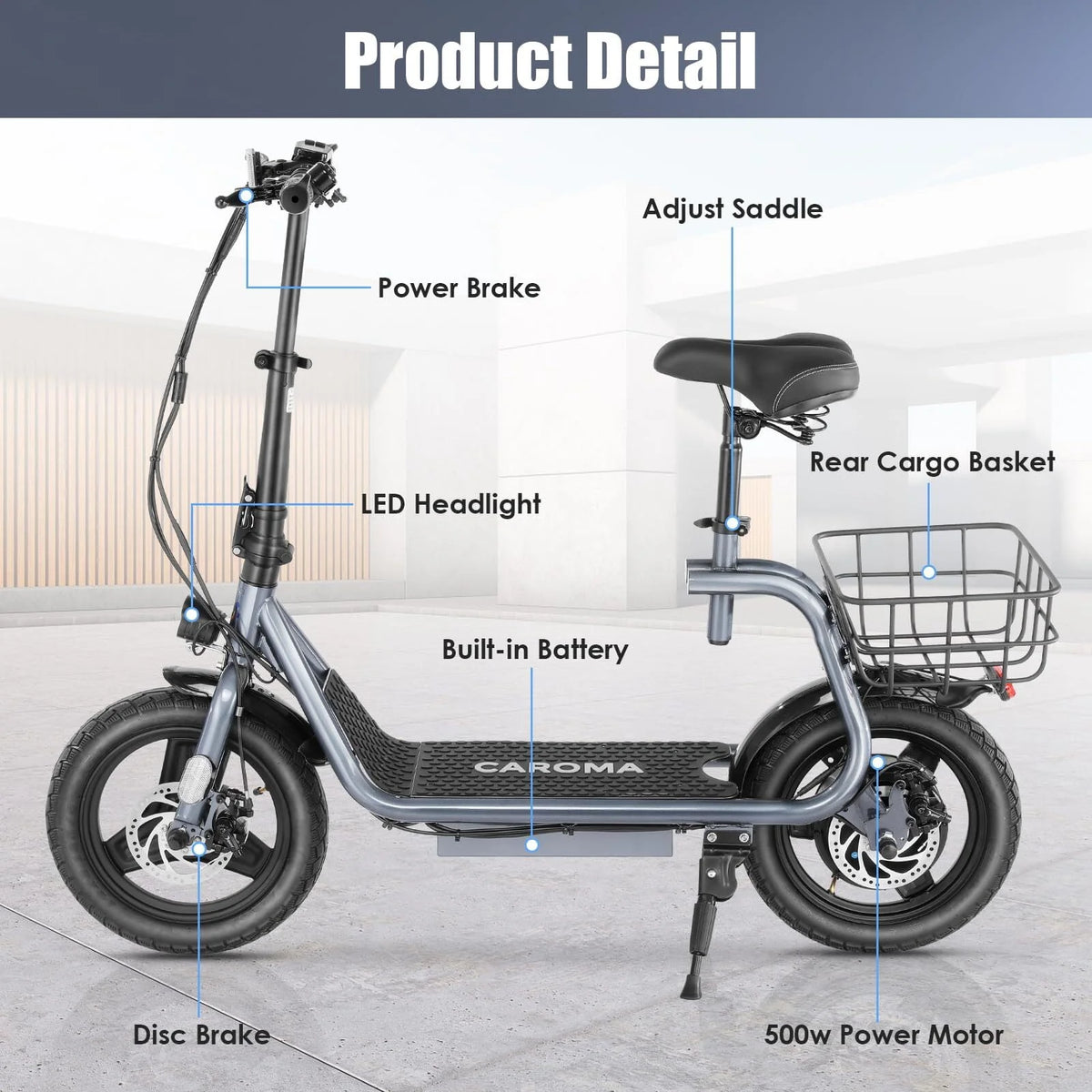 500W Electric Scooter with Seat, 14 inch, Silver C6072