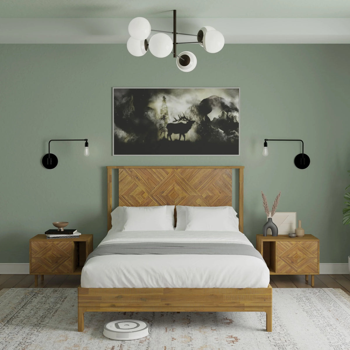 Queen Platform Bed Frame with Headboard Solid Wood Black E545169