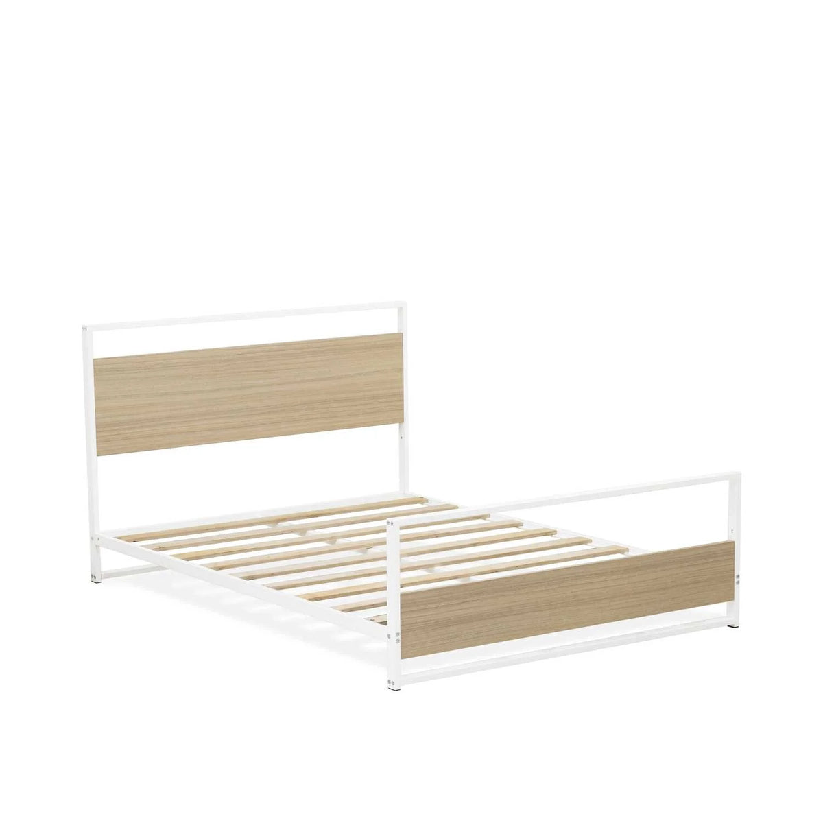 White Wooden and Metal Full Bed Frame V367470