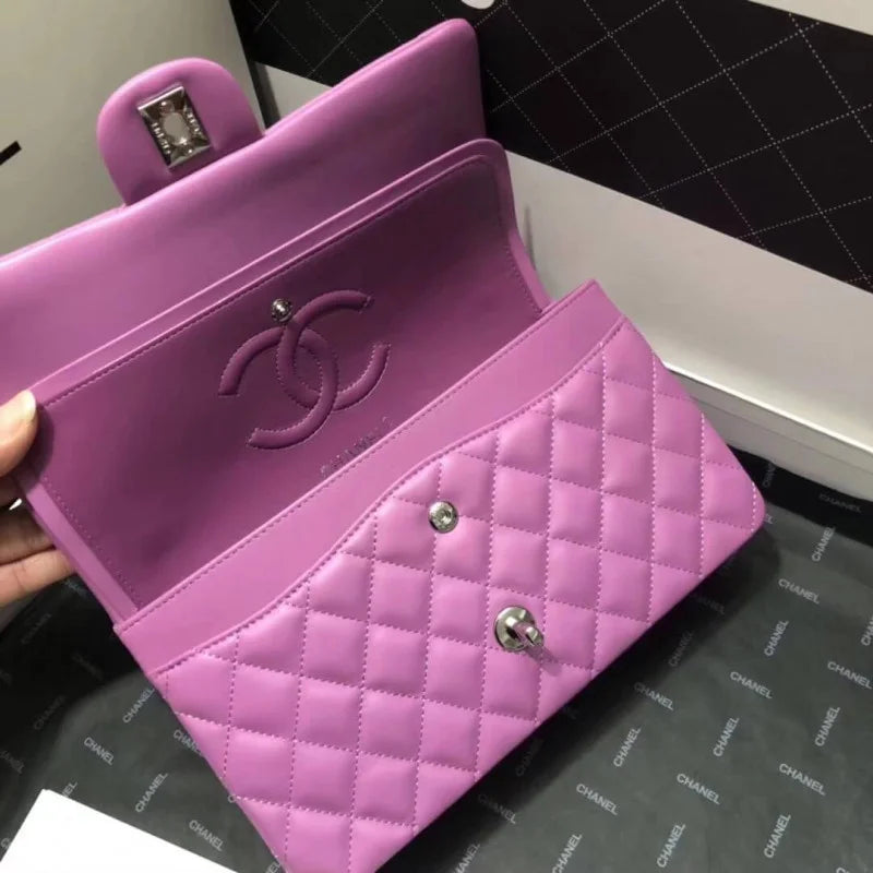 Purple Medium Size Lambskin Leather Flap Bag Z399322