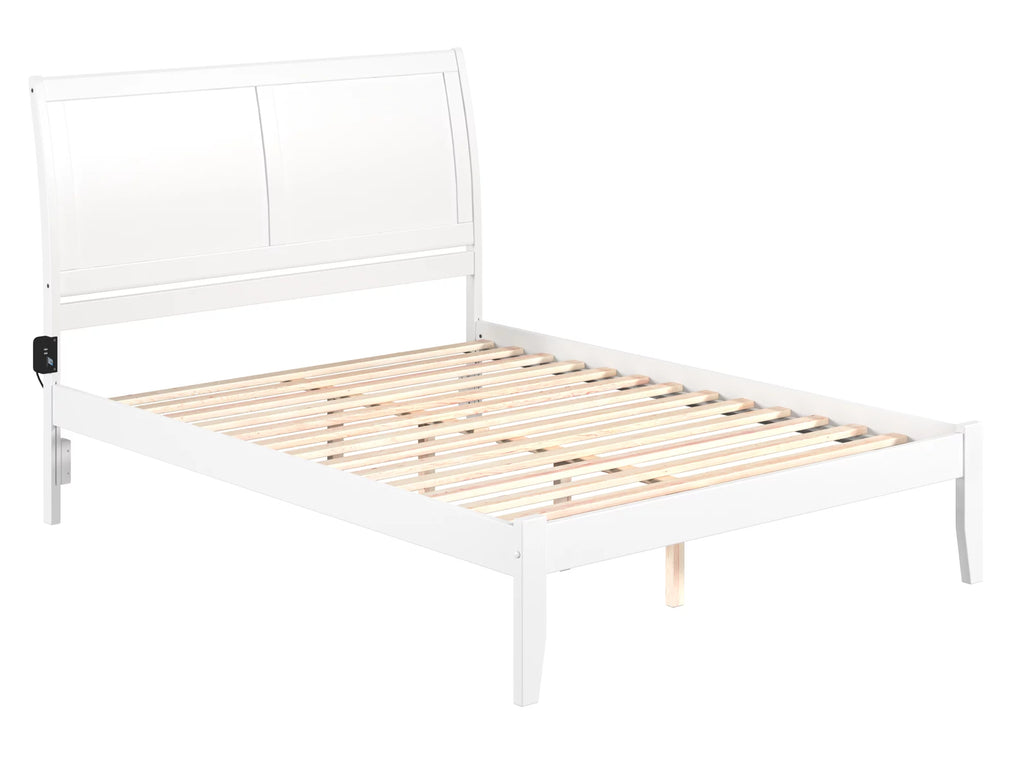 Queen Wood Platform Bed Frame with Sleigh Headboard, White Q361